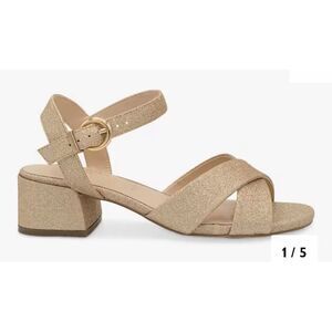 Paradox London Neala Wide Fit Block‎ Heel Glitter Sandals Champagne Size 9